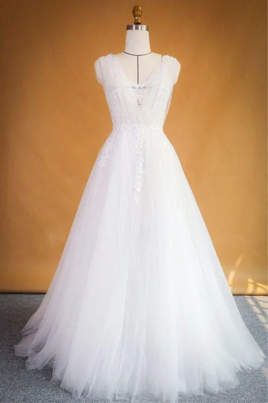Bridelily Ruffle Applqiues Tulle A-line Wedding Dress Confident Women's High - fashion
