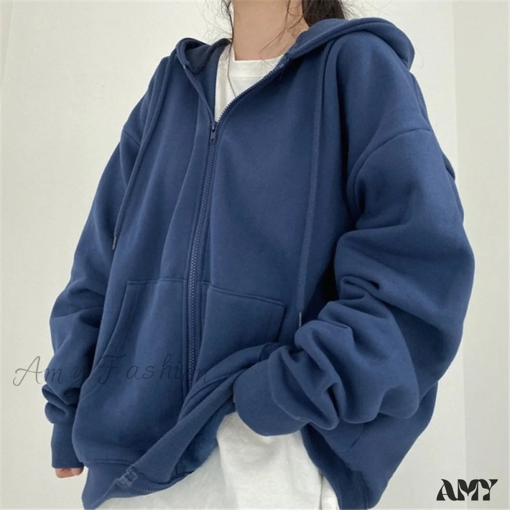 Amy Fashion - Korean Version Oversized Solid Color Hoodies Athletic Women's High - 
