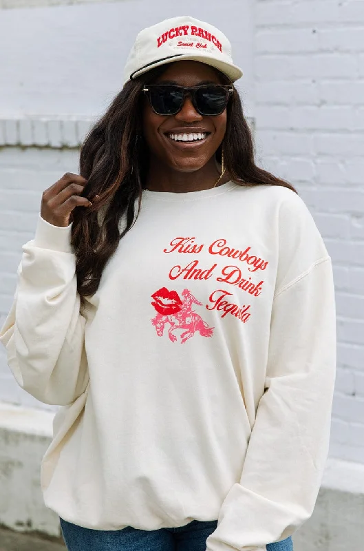 Kiss Cowboys Drink Tequila Sweatshirt Polished Women's Silk
