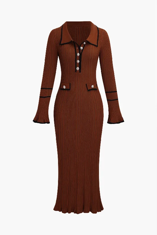 Knit Long Sleeve Button Dress Trendy Women's Oversized