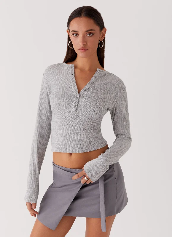 Kellie Knit Long Sleeve Top - Grey Dapper Women's 1920S