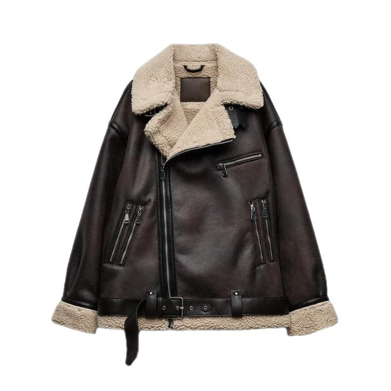 Women's Suede Fur Integrated Motorcycle Jacket Vintage Women's 1970S 