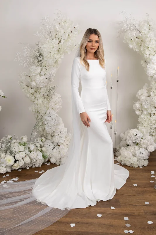 Vera Long-Sleeve Crepe Gown - Ivory Edgy Women's Punk