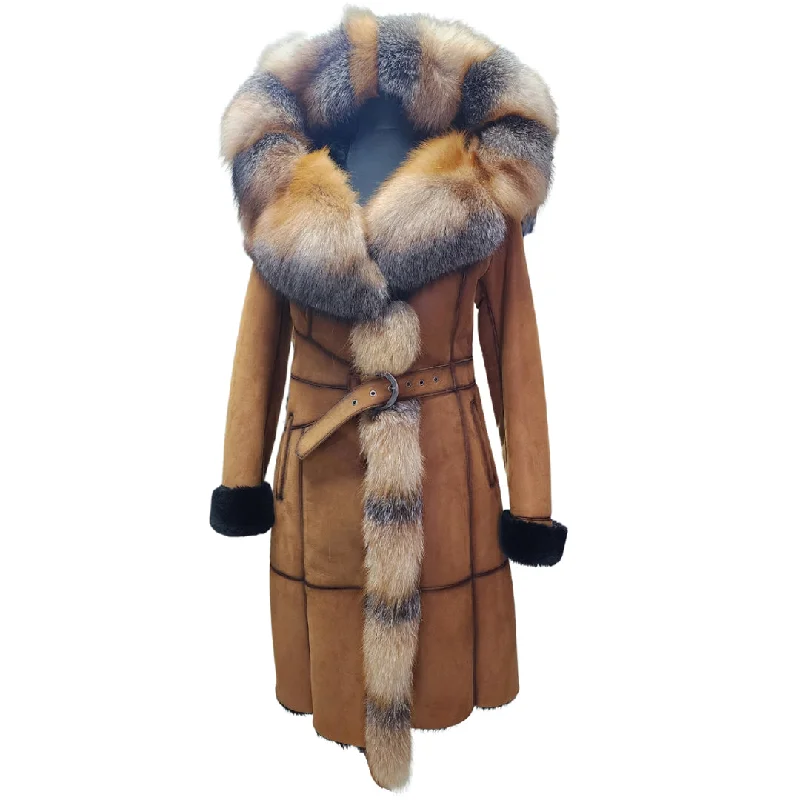Ellie's shearling hooded coat with crystal fox fur Dapper Women's 1920S