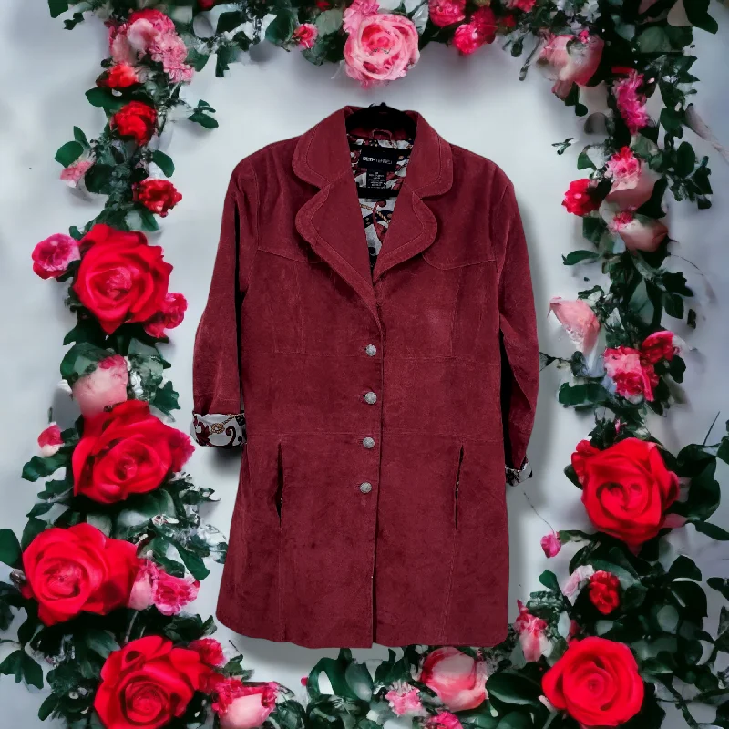 Vinatge Beth Terral Red Suede Trench Coat - Large Monochromatic All - in - one