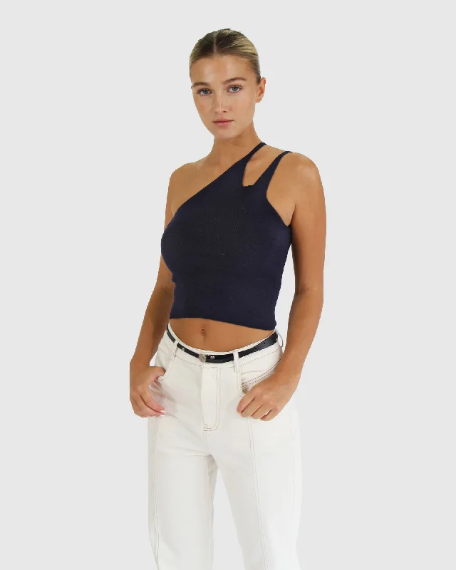 Symphony Double Strap Knit Crop - Navy Sustainable Organic