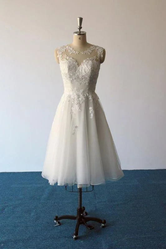 Bridelily Illusion Lace Tulle A-Line Mini Wedding Dress