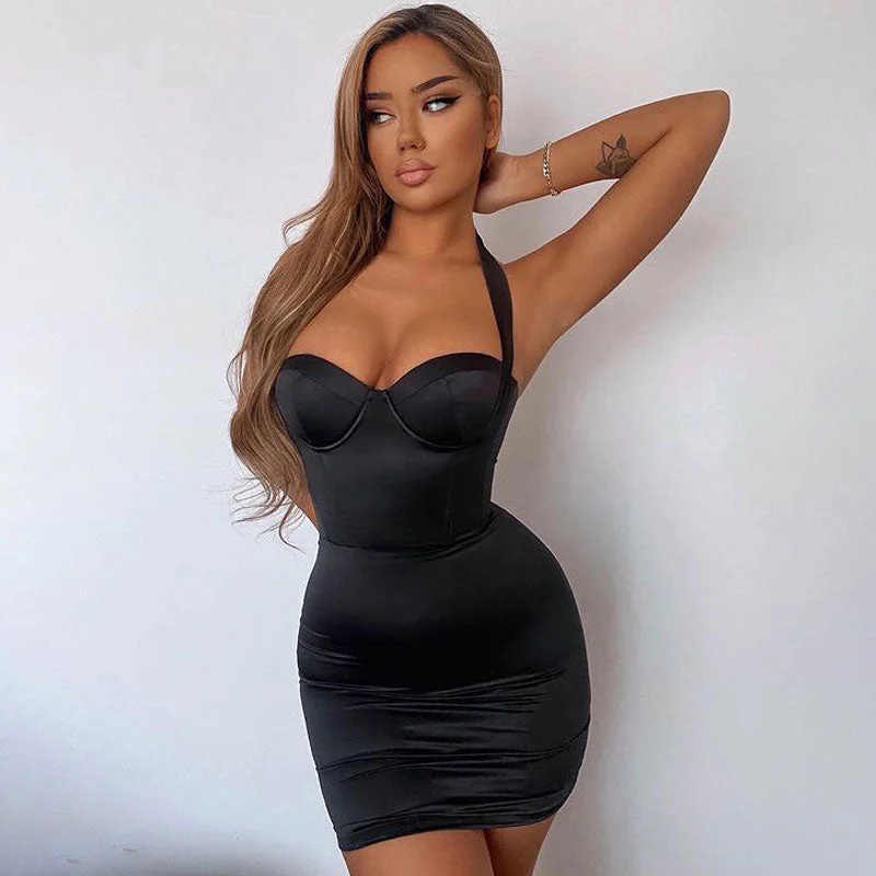 BerryBetty - Halter Neck Bustier Corset Party Mini Dress - Black Luxurious Women's High - end BerryBetty - Halter Neck Bustier Corset Party Mini Dress - Black Luxurious Women's High - end