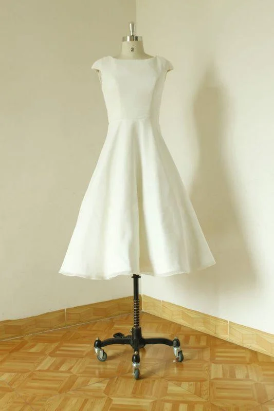 Bridelily Cap Sleeve Chiffon Mini A-line Wedding Dress Cashmere