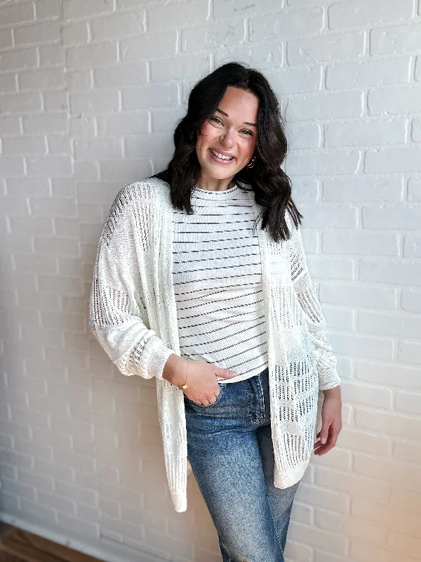 Ivory Sweater Knit Cardigan Sleek Women's Metallic
