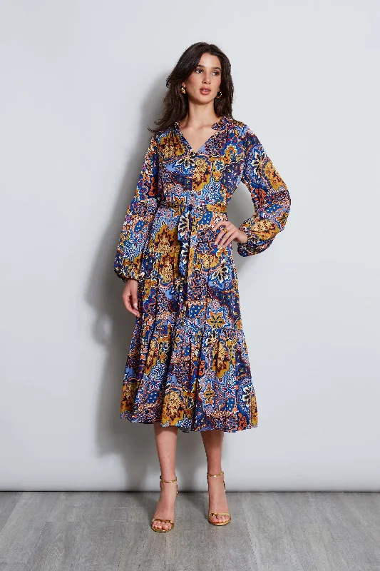 Silk Night Garden Midi Dress Dapper Women's Bow - adorned