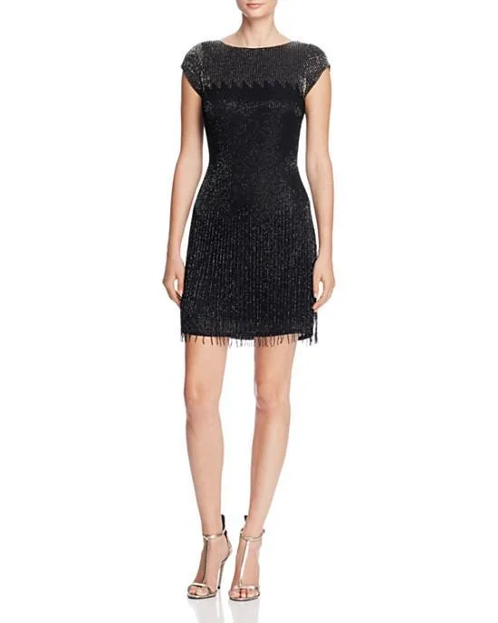 Aidan Mattox - Beaded Chiffon Short Dress MD1E200711 Polished Women's Silk