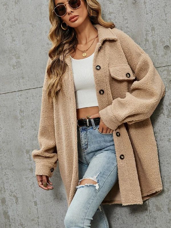 Casual Plain Button Front Long Sleeve Collar Short Women Coat Youthful Women's Pop