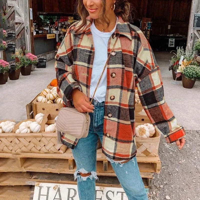 JuliaFashion - 2024 Women Oversized Checkered Autumn Plaid Shirt Jacket Trendy Women's Oversized JuliaFashion - 2024 Women Oversized Checkered Autumn Plaid Shirt Jacket Trendy Women's Oversized
