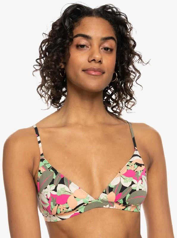 Printed Beach Classics Fixed Triangle Bikini Top - Anthracite Palm Song S Refined Women's Velvet