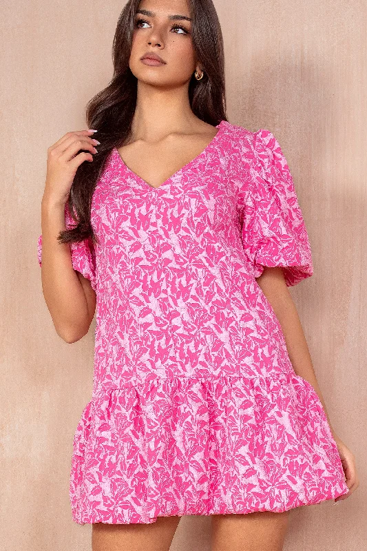 Hayley Pink Jacquard Puffball Dress