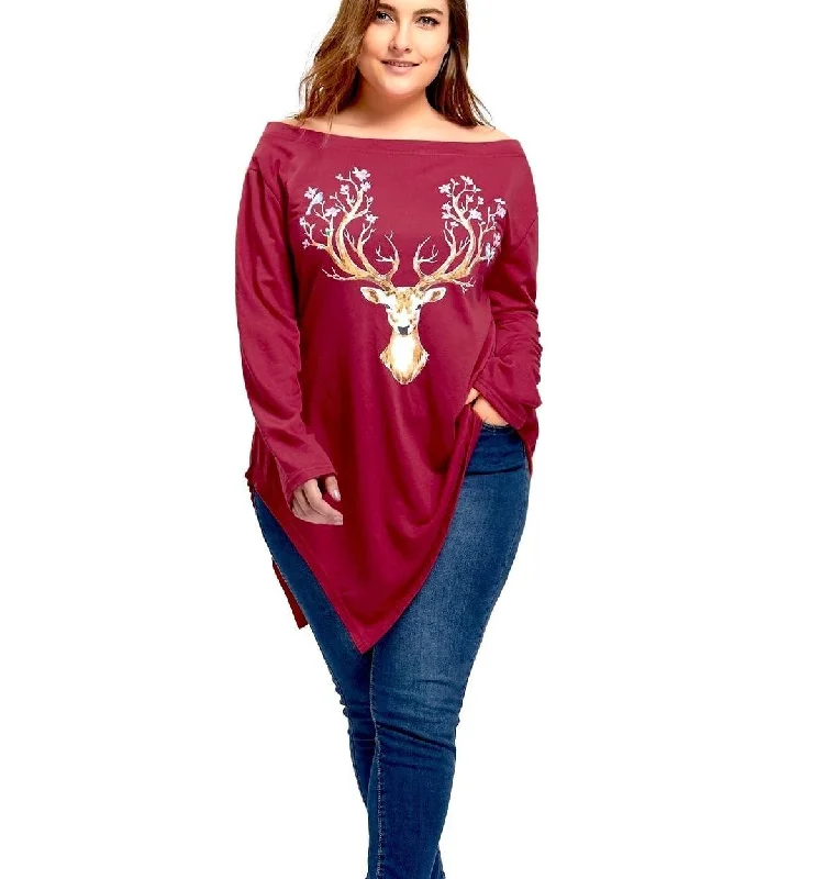 ANALUKE Christmas Off The Shoulder Long Sleeve T-Shirt Australian Beach