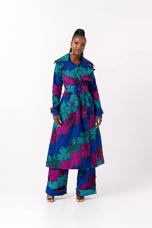ZURI African Print Trench Jacket Sporty Women's Athleisure 