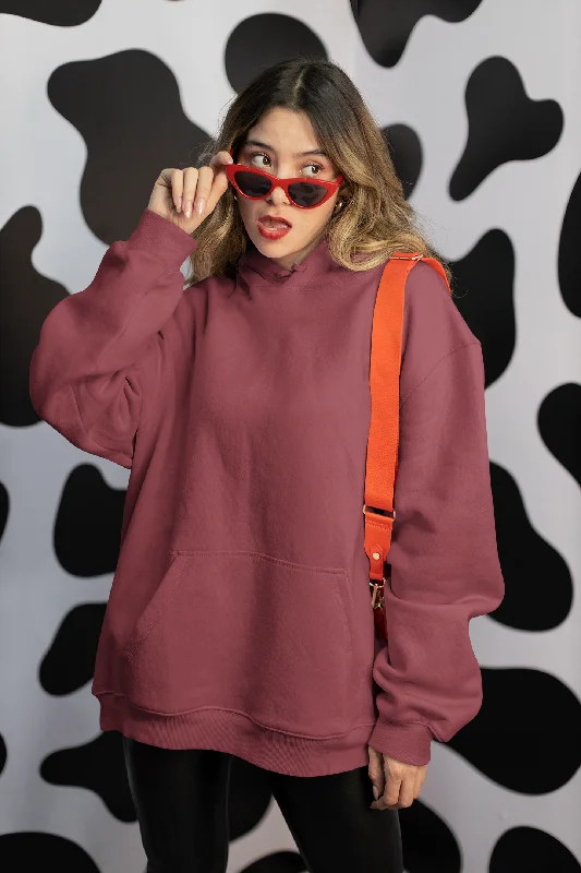 Basic Coral Red Winter Hoodies Relaxed Women's Beachy