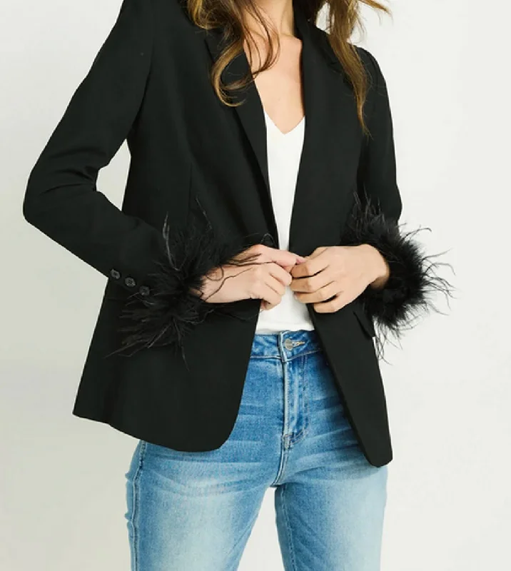 Black Feather Blazer by Lucy Paris Cashmere