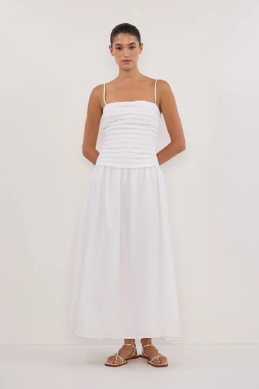 REECE WHITE LINEN MIDI DRESS