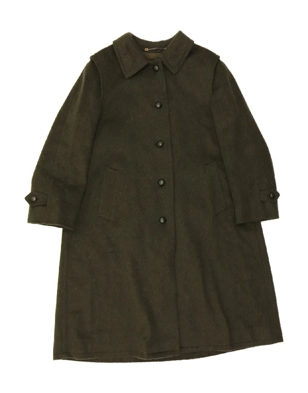 SCHNEIDERS Womens Overcoat UK 14 Large  Khaki Wool