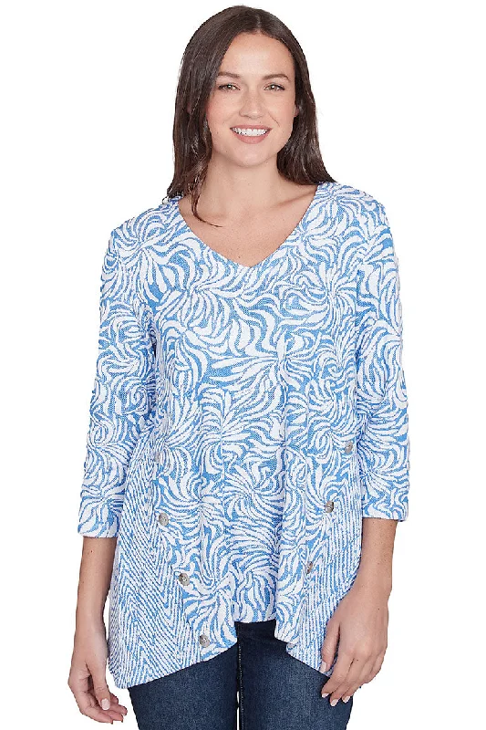 Petite Casual Luxe Jacquard V-Neck Top Sophisticated Women's Tailored