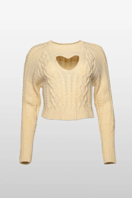 Heart Cutout Cable Knit Sweater Artistic Women's Avant - 