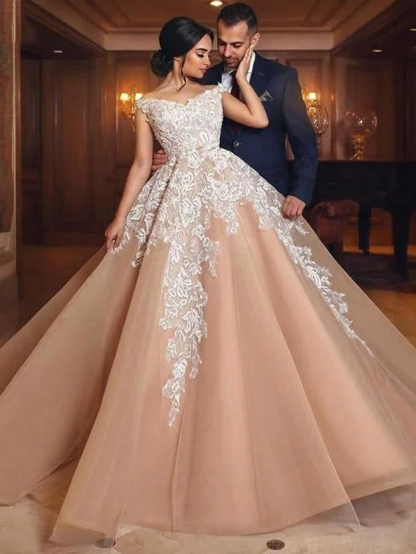 Luxury Appliques Lace-Up Ball Gown Wedding Dresses Athletic Women's 