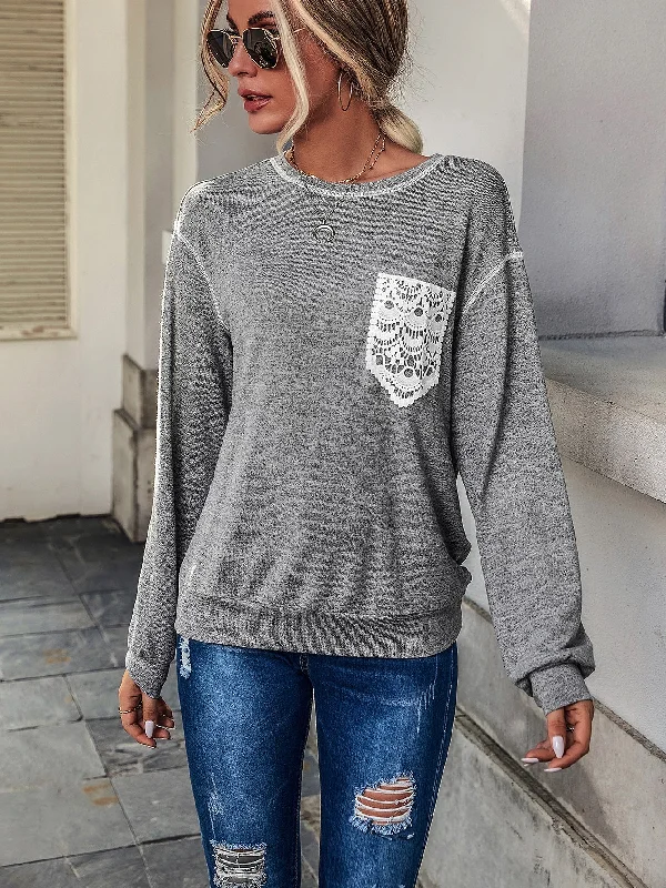 Casual Colorblock Pocket Long Sleeve Round Neck Regular Women Sweatshirt Youthful Women's Anime - inspired Casual Colorblock Pocket Long Sleeve Round Neck Regular Women Sweatshirt Youthful Women's Anime - inspired