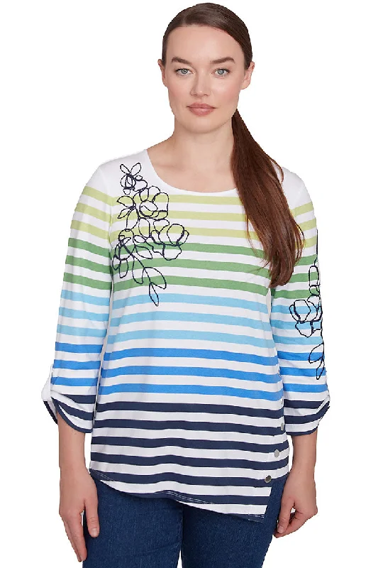 Petite Resort Ready Ombre Striped Asymmetrical Top Artistic Women's Hand - painted