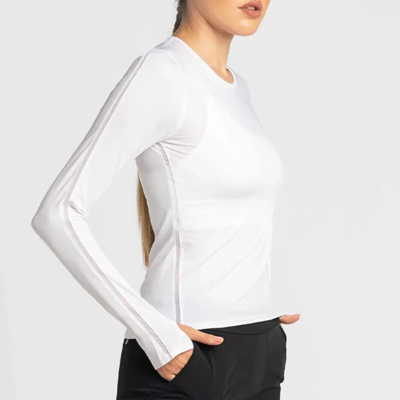 InPhorm Classic L/S Crew Neck Top - White Laid - back Women's Style