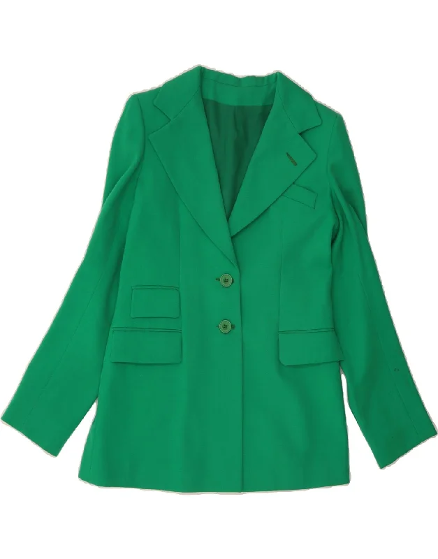 VINTAGE Womens 2 Button Blazer Jacket UK 10 Small Green New Wool