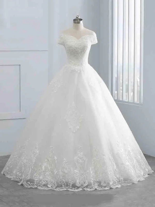 Gorgeous Cap Sleeves Sequins Lace-Up Ball Gown Wedding Dresses Earthy Women's Hemp - based