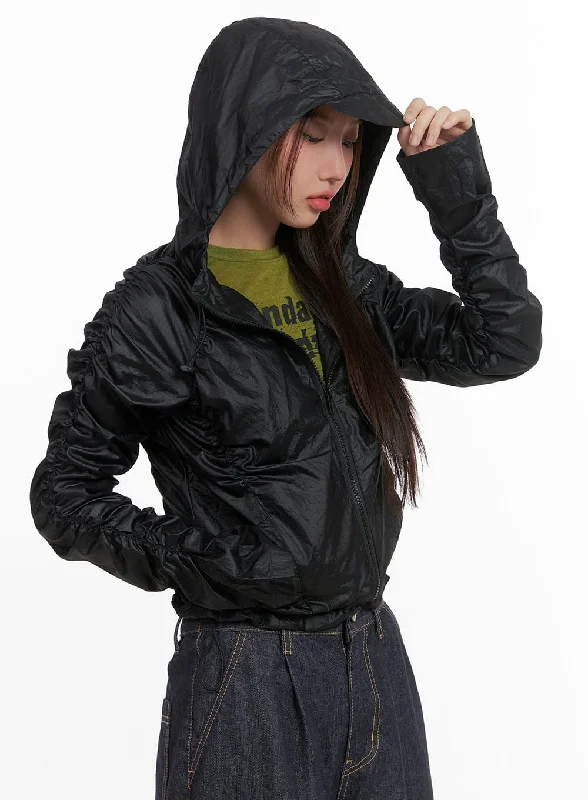 Shirred Hooded Nylon Crop Jacket CO402 Refined Women's Velvet