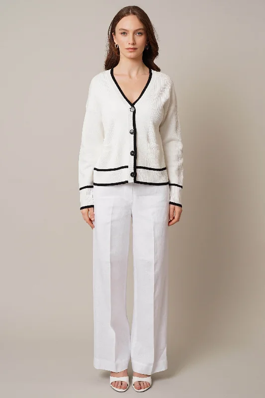 V-Neck Button Down Cardigan with Tipping Confident Women's High - fashion