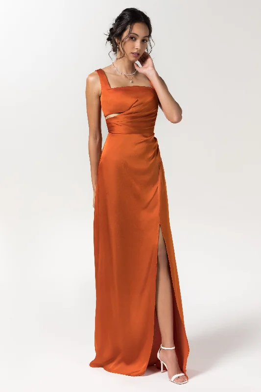 Sheath Floor Length Luxe Satin Bridesmaid Dress Formal Dresses CB0590 Sporty Women's Athleisure 