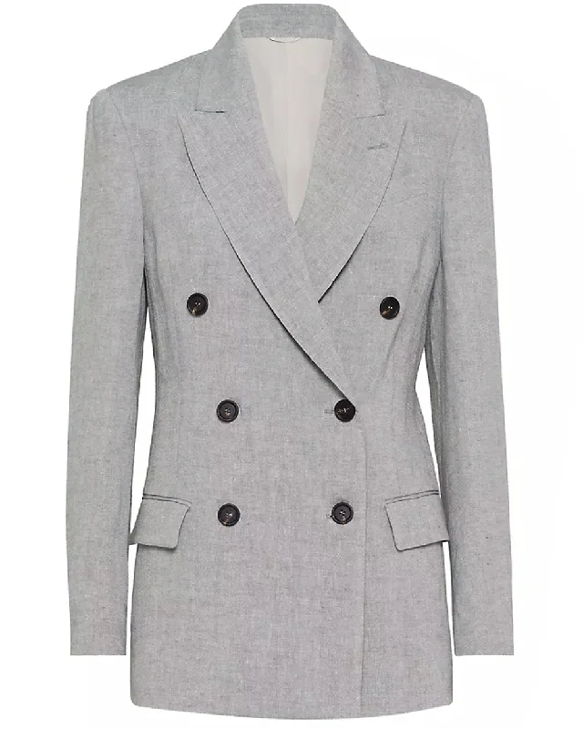 Light Grey Sparkling Canvas Double Breasted Blazer Sharp Women's Italian