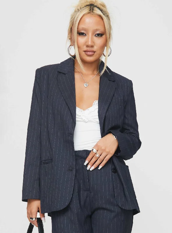 Leaben Blazer Navy Pinstripe Confident Women's High - fashion