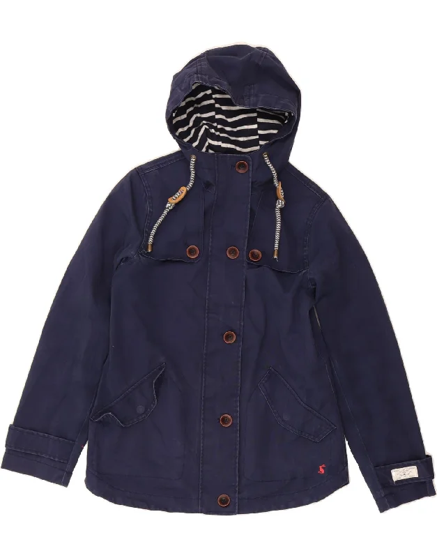 JOULES Womens Hooded Rain Jacket UK 8 Small  Navy Blue Cotton