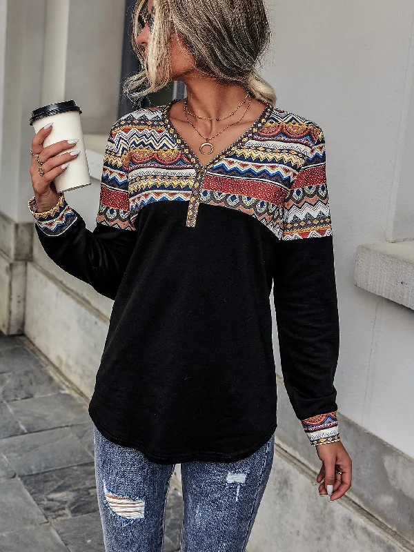Casual Geometric Fake Buttons Long Sleeve V Neck Long Women Sweatshirt Preppy Women's College Casual Geometric Fake Buttons Long Sleeve V Neck Long Women Sweatshirt Preppy Women's College