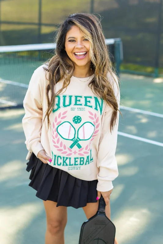 Queen of Pickleball Ivory Sweatshirt Stylish Women's Neon