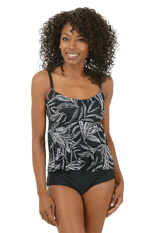 Leaf Encounter High-Low Ruffled Tankini Top Traditional Women's 