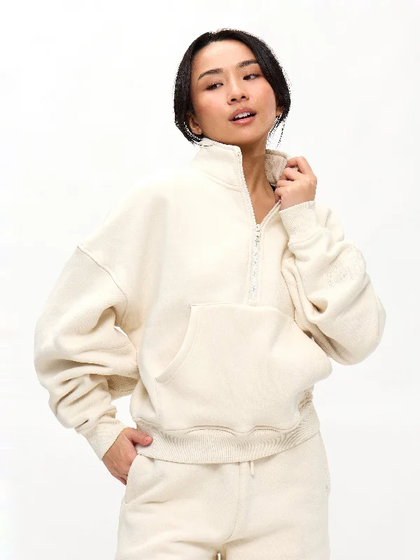 Plush Fleece Quarter Zip Pullover - Oat Milk Refined Women's Hand - crafted