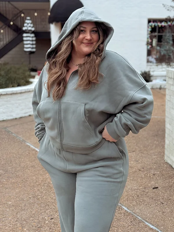 Plush Fleece Zip Hoodie - Frosted Sage Refined Women's Classic 