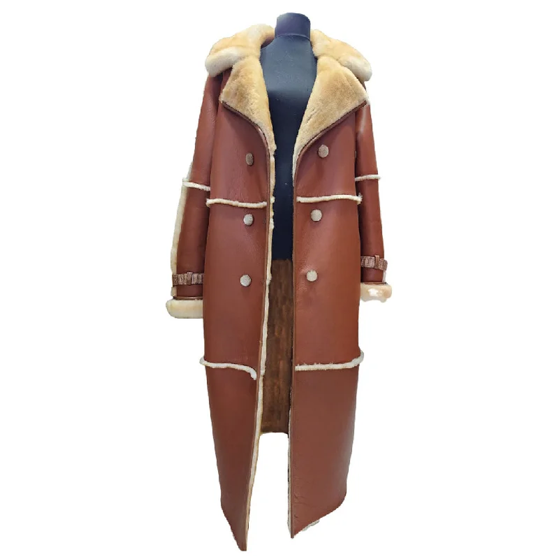 Liliana's Golden Tan Shearling trench coat Sophisticated Women's 