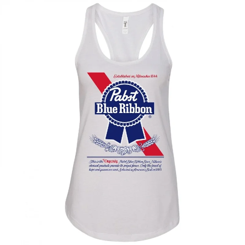 Pabst Blue Ribbon Logo Womens Racerback Tank Top Earthy Women's Hemp - based