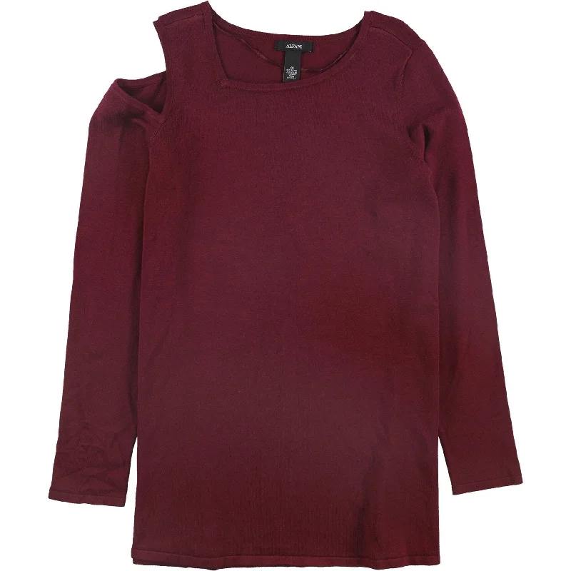 Alfani Womens Cold Shoulder Knit Sweater, Red, X-Small Trendy Women's Oversized