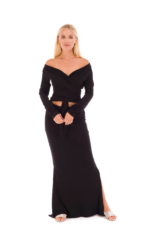 BAMBOO DRAPE SHRUG BLACK Sleek Women's Metallic