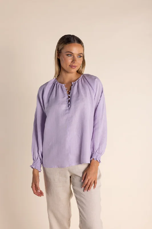 Linen Button Front Top - Lilac Traditional Women's Wool
